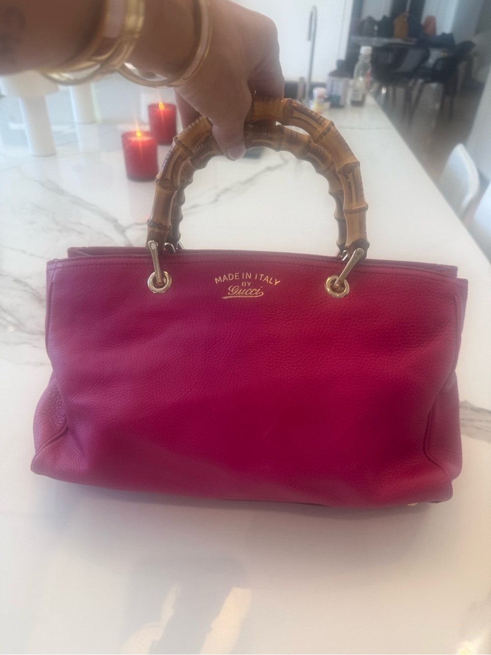 Gucci Fuchsia Leather Satchel with Bamboo Handles